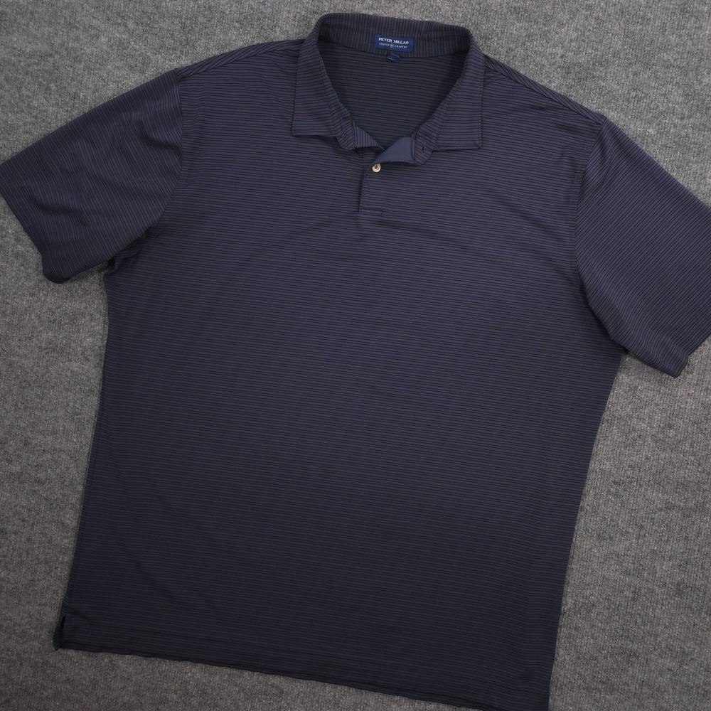 Peter Millar Crown Crafted Polo Shirt Mens XXL Blue Striped Performance Golf‎